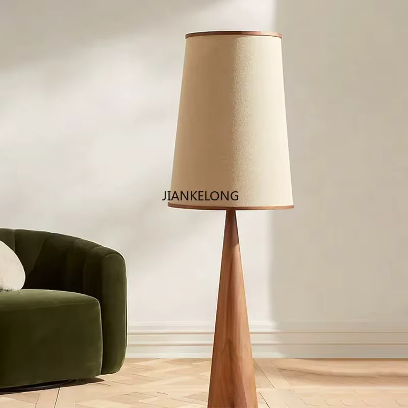 JIANKEXING Nordische Holz-Stehlampe mit beige Stoffschirm, minimalistische LED-Stehleuchte im Wabi Sabi Stil für Wohnzimmer und Schlafzimmer - Bild 3