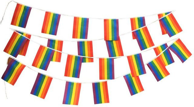 25 Stück Regenbogen Flaggen Wimpel Set für Pride und LGBT, Mehrfarbig, B/H: 14 x 21 cm, Gesamtlänge: 7 m - Bild 1