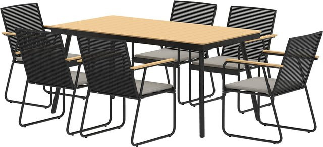 Outsunny 7-teilige Sitzgruppe für 6 Personen aus Metall und WPC in Naturholz-Optik Braun - Bild 1