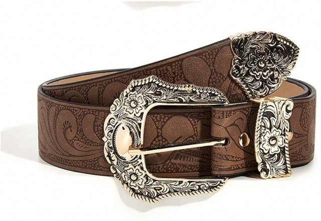 XYNN Gürtel, braun, Textur, Dornschließe, gold buckle, Damen - Bild 1