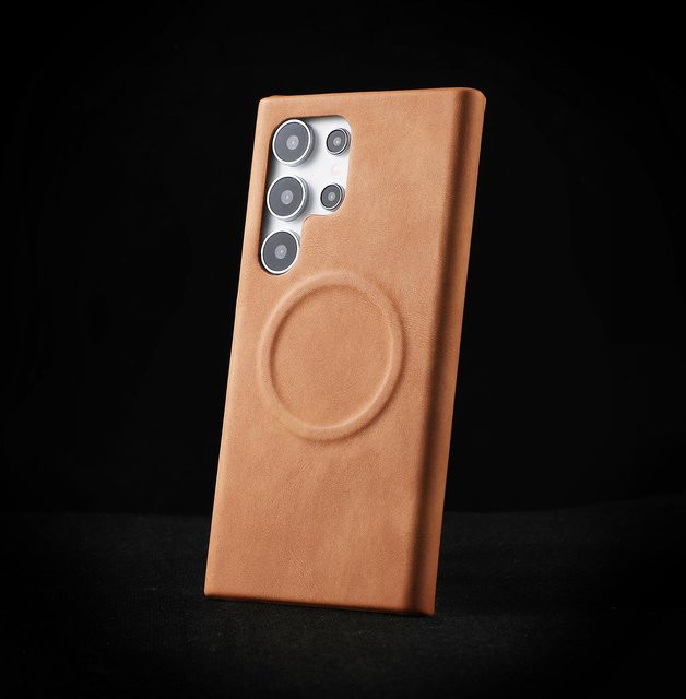 Retro Lammleder Handyhülle für Samsung Galaxy S26 S25 S24 S23 Ultra, Magnetisches kabelloses Laden, Mattes Cover, Farbe: Braun - Bild 1