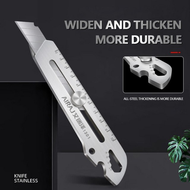 Multifunktionales 6-in-1 Allzweckmesser aus Edelstahl in Silber mit Flaschenöffner und Schraubenlineal - Bild 1