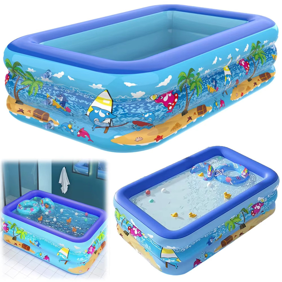 Aufblasbarer quadratischer Pool für Kinder und Erwachsene in Blau, faltbar und platzsparend, B/T/H: 110 x 110 x 34 cm - Bild 4