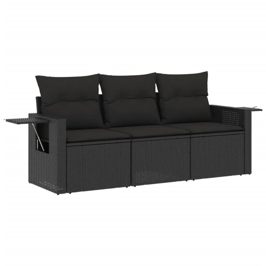 vidaXL 3-tlg Garten-Sofagarnitur aus Poly-Rattan in Schwarz mit Kissen und pulverbeschichtetem Stahlgestell - Bild 2