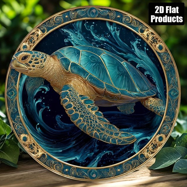 Rundes Aluminiumschild mit Schildkrötenmotiv von CIFBUY, Metallplakette für Heimdekoration, Durchmesser: 20,32 cm - Bild 1
