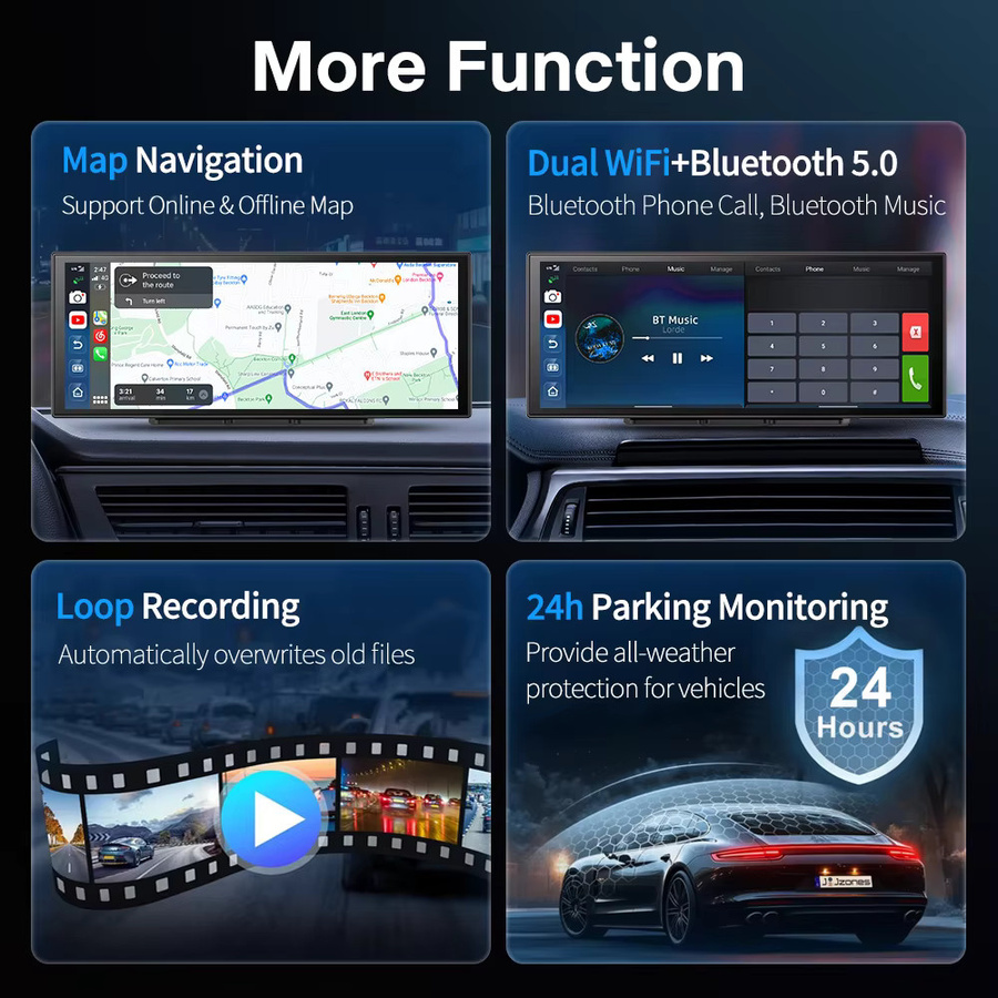 Imagebon M80 Dashcam mit 11,4 Zoll Display, 4G Android 15, 8-Kern Prozessor, Wireless CarPlay, Android Auto, GPS und Parküberwachung in Schwarz - Bild 5