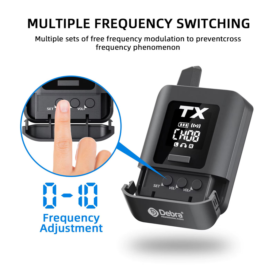 Debra ST-MINI Stereo Kabelloses In-Ear-Monitorsystem mit 2,4G Digitaler Signalübertragung in Schwarz - Bild 4