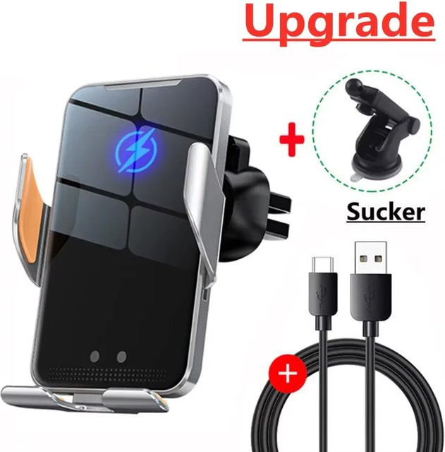 VIKEFON Magnetische Auto-Wireless-Ladegerät und Handyhalterung in Schwarz mit Infrarot-Induktion für iPhone 14, 13, 12 und Samsung zum schnellen Aufladen - Bild 1
