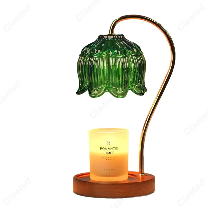 Claeted Aromatherapie-Wachsschmelzlampe aus Glas und Metall in Grün mit Gold/Messing-Akzenten, dimmbar mit Timer für dein Schlafzimmer - Bild 3