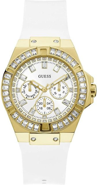 Guess Chronograph Damenuhr, Quarz, Gold, Silikonarmband, Weiß, Kristall - Bild 1