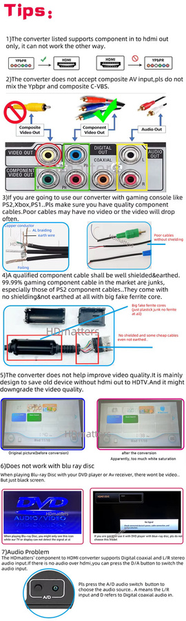 VBDWRM Ypbpr zu HDMI Konverter mit Audio, 5-RCA Komponente zu HDMI Adapter in Schwarz - Bild 2
