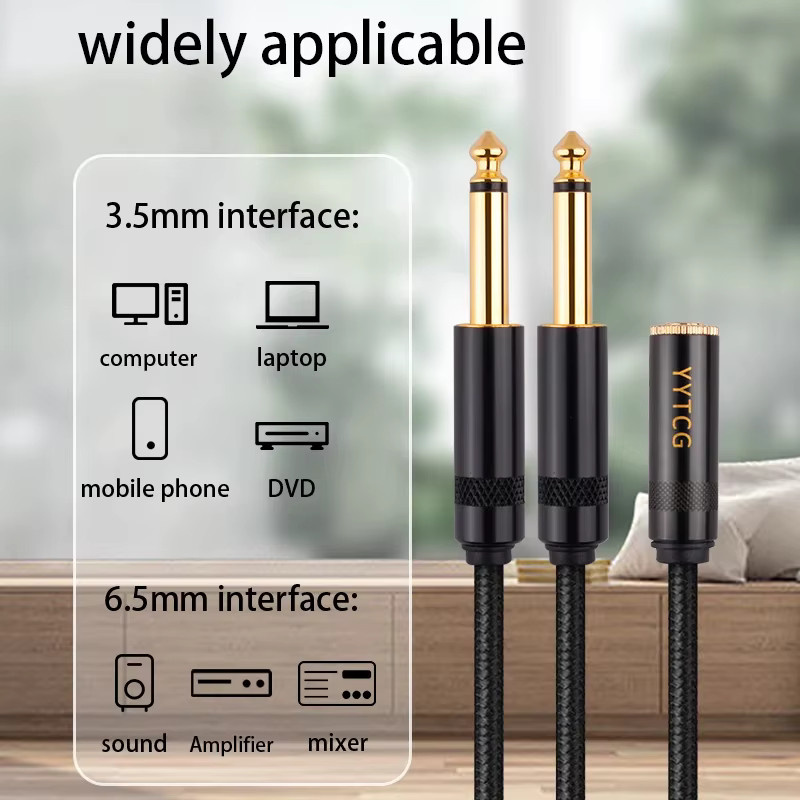 YYTCG Audio-Splitter-Kabel Schwarz: 3,5 mm Buchse auf Dual 6,35 mm Stecker für Mikrofon und Headset-PC-Adapter - Bild 3