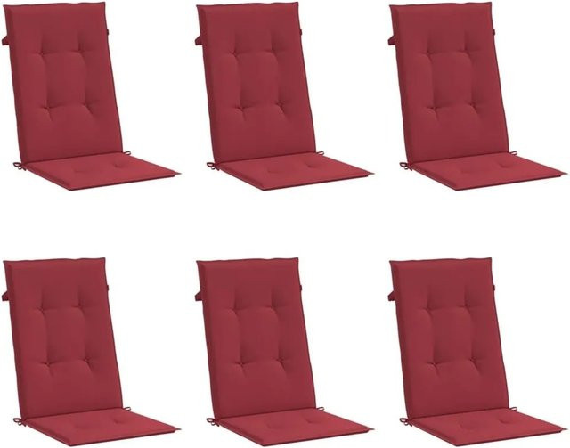 6er Set vidaXL Gartenstuhlauflagen für Hochlehner in Weinrot, wasserabweisend und UV-beständig, B/T/H: 120 x 50 x 3 cm - Bild 1