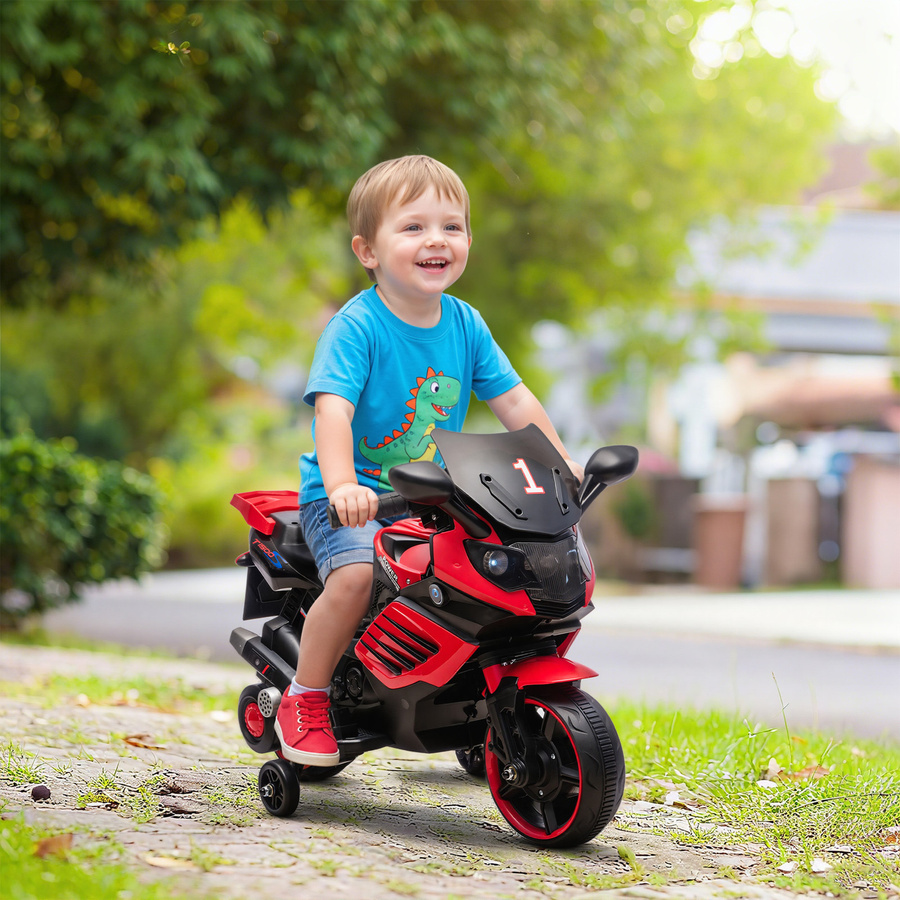 AIYAPLAY Elektrisches Kinder-Motorrad 6V, mit Stützrädern, Musik, Scheinwerfer, Rot, ab 1,5 Jahre - Bild 2