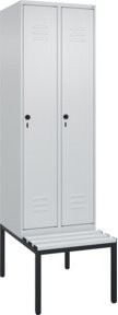 C+P Spind Classic PLUS Garderobenschrank mit Sitzbank, 2 Abteile, Lichtgrau, B/T/H: 212,0 x 60,0 x 81,5 cm - Bild 1
