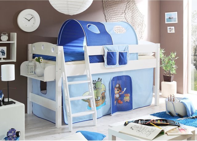 TiCAA Hochbett Kenny R für Kinder aus Kiefer Holz in Weiß - Bild 1