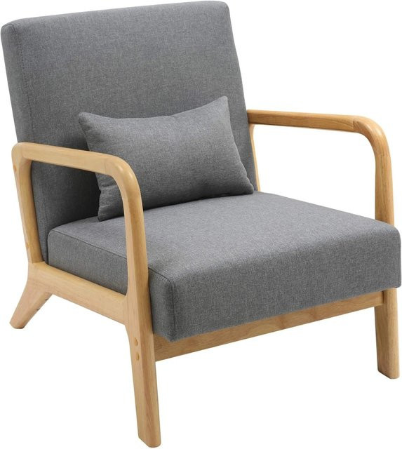 DELUKE Lounger Sessel DUBAI aus Holz in Hellgrau, B/T/H: 64 x 80 x 74 cm - Bild 1