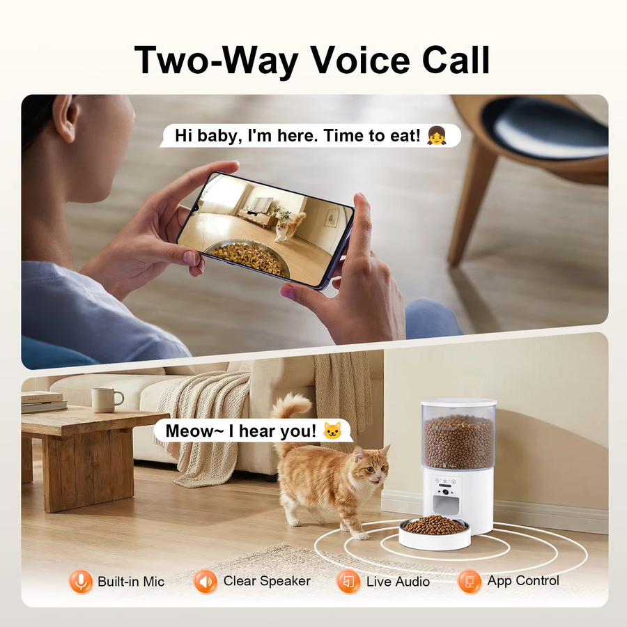 Videolife Smart Cat Feeder in Weiß mit FHD-Kamera, Dual-Band-WLAN und App-Steuerung zur Fernfütterung und zeitgesteuerten Portionskontrolle - Bild 3