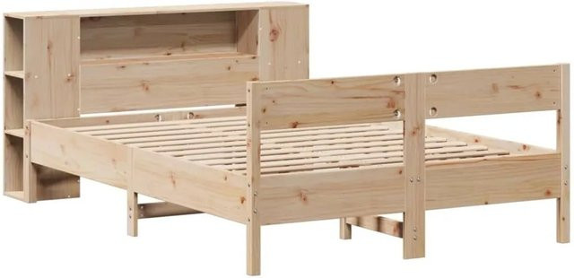 vidaXL Massivholzbett aus Kiefer mit Regal in rustikalem Design ohne Matratze B/T/H: 140 x 190 cm - Bild 1