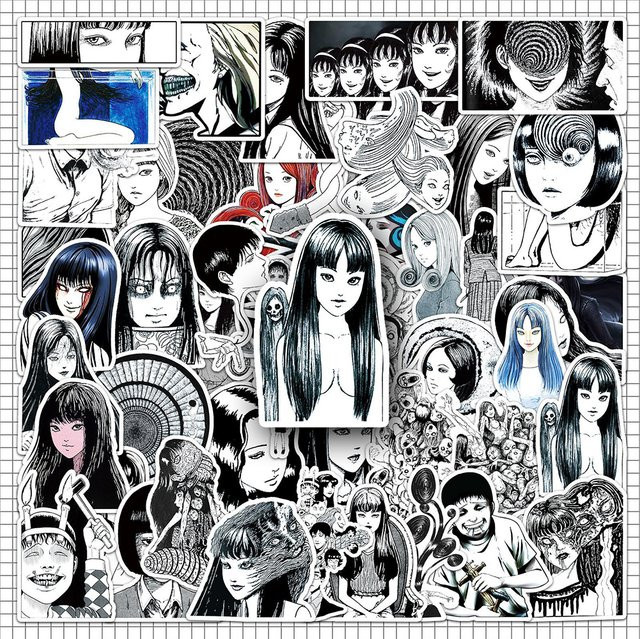 Bandai Junji Ito Tomie Kawakami Aufkleber, Schwarz-Weiß, Cartoon-Sticker - Bild 1
