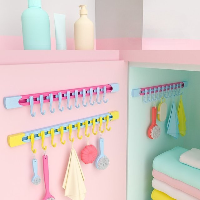 PGY Schiebe-Haken Wandmontiert Gelb Selbstklebend aus Kunststoff für Küche und Schrank - Bild 1