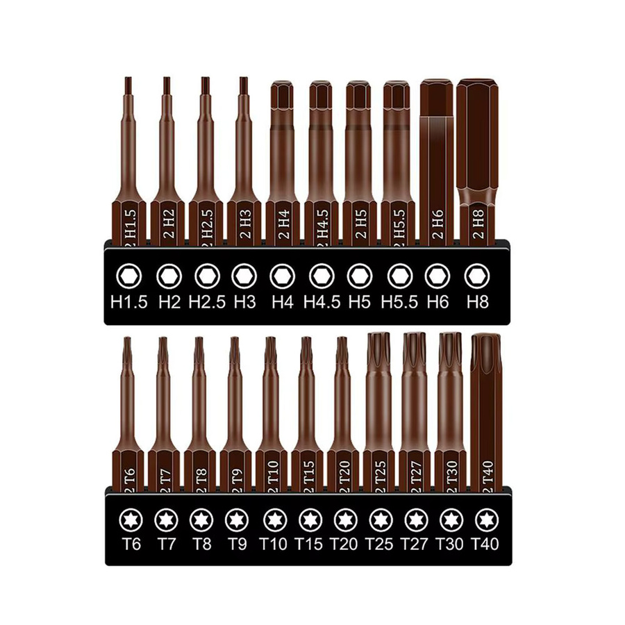 S2 Stahl Schraubendreher-Bits-Set für Ratschenschlüssel mit Phillips, Schlitz, Sechskant und Torx in Braun - Bild 4