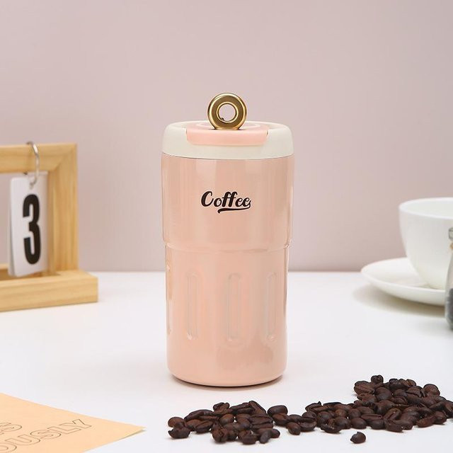 Yiran Furniture Thermosbecher aus Edelstahl mit LED-Display und Seil, Doppelwandiger Kaffeebecher, 500ml, Weiß, Lila, Pink - Bild 1