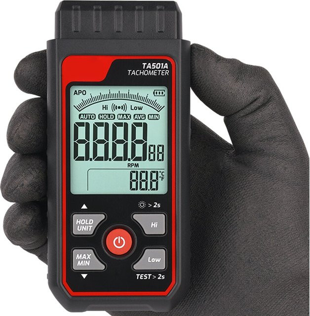 Voktta TA501A Digitaler Laser-Drehzahlmesser in Schwarz für Geschwindigkeitstests in der Maschinenindustrie und bei Automotoren bis 999999 U/min - Bild 1