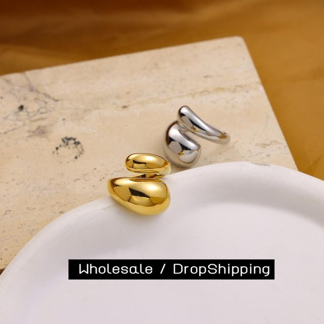 CARLIDANA Ringe Edelstahl, Silber, Damen, Wasser Tropfen Form - Bild 1