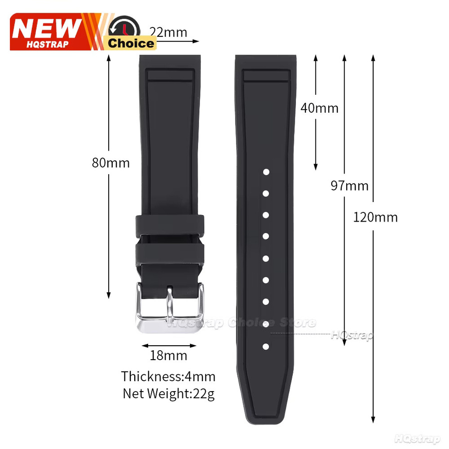 HQstrap Uhrenarmband Silikon, Schwarz, Unisex, 20 mm, 22 mm - Bild 3