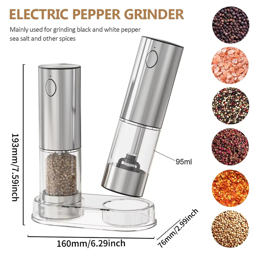 Elektrische Pfeffermühle von TCJJ aus Edelstahl, USB wiederaufladbare Salz- und Pfeffermühle mit einstellbarer Grobheit, Silber/Mehrfarbig, Höhe: 19,3 cm, Breite: 16,0 cm - Bild 5