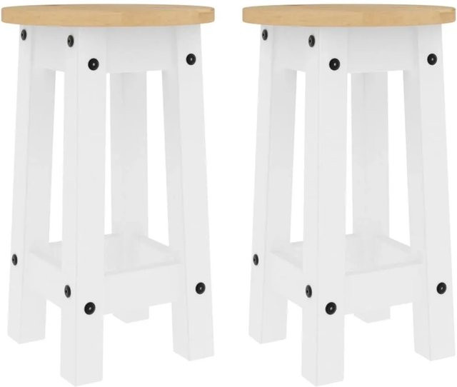 vidaXL Barhocker 2er Set aus massivem Kiefernholz in Weiß, rustikale Barhocker für Küche und Esszimmer - Bild 1