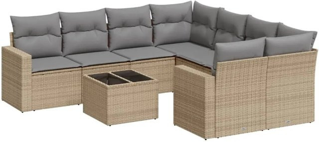 vidaXL 9-teilige Garten-Sofagarnitur aus Poly-Rattan mit Kissen in Beige-grau - Bild 1