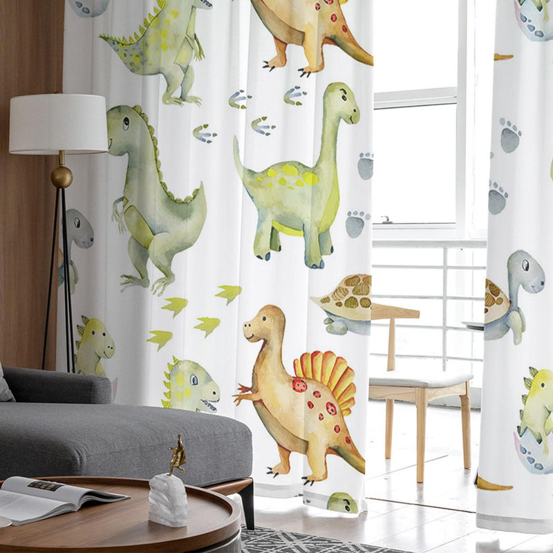 A Family Of Home Textiles Dinosaurier Cartoon Fenster Tüll Vorhang, halbtransparent, mehrfarbig, B: 135 cm, H: 114 cm - Bild 4