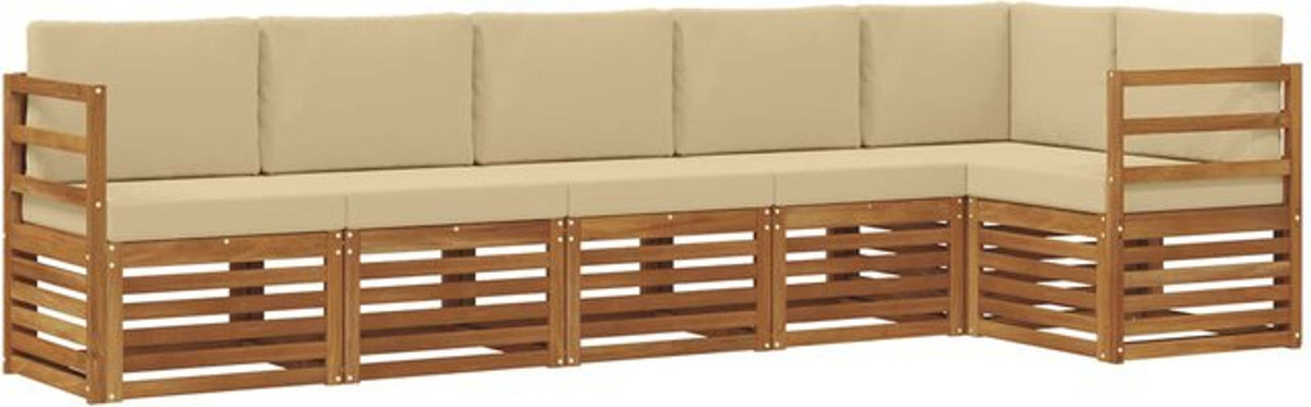 vidaXL Ecksofa Set mit 6 Kissen aus Akazie Massivholz in Natur und Beige, wendbar, modern und minimalistisch im Industrial Design - Bild 1
