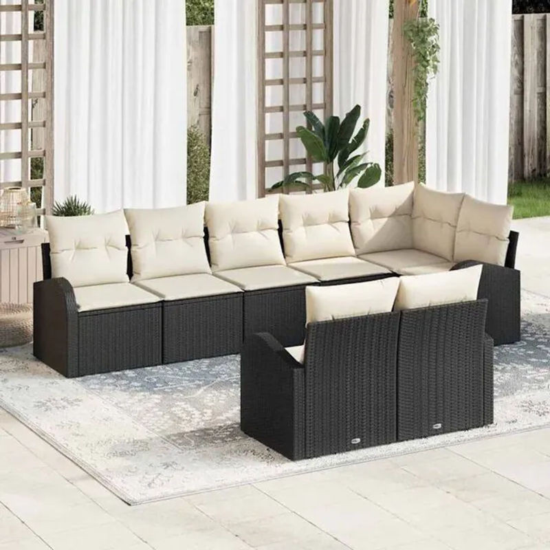 Vidaxl Garten-Sofa-Set aus Polyrattan mit 8 Kissen in Anthrazit und Schwarz, B/T/H: 289 x 124 x 85 cm - Bild 1