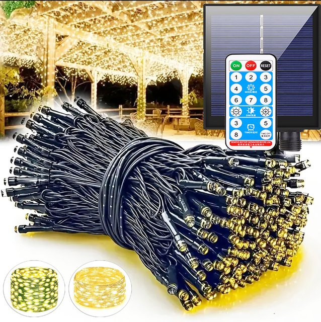 Rybakov Solar LED Lichterkette Outdoor Weiß Wasserdicht mit Fernbedienung für Garten Camping Hochzeit und Party - Bild 1
