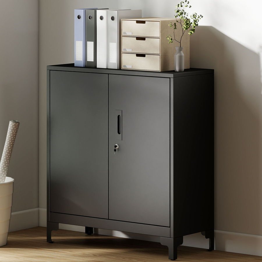 HOMCOM Aktenschrank aus Metall in Schwarz, abschließbarer Büroschrank mit 2 Türen und 2 Ebenen, B/T/H: 80 x 35 x 91 cm - Bild 2