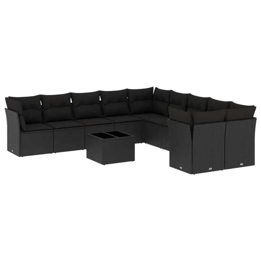 vidaXL 11-tlg Garten-Sofagarnitur aus Poly-Rattan mit Kissen in Schwarz - Bild 2