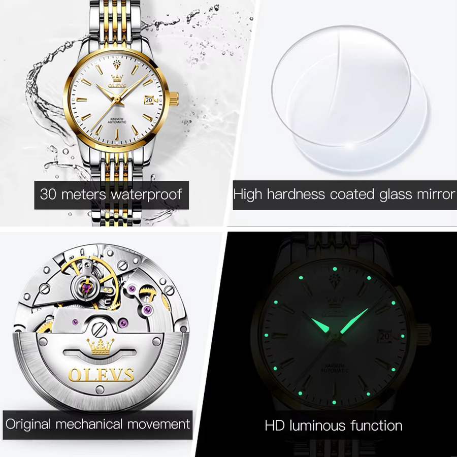 OLEVS Armbanduhr Automatik, Edelstahl, Weiß, Damen - Bild 3