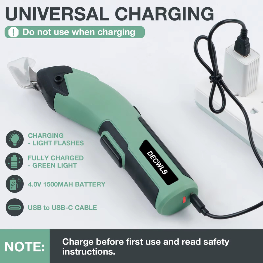 TEMPS DETIR Elektrische USB-Schere in Grün mit 3 Ersatzköpfen, kabelloses Nähwerkzeug für Stoff, Leder, Karton und Kunststoff - Bild 2