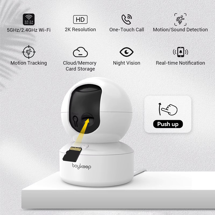 BoyKeep 3MP WLAN Innen-Sicherheitskamera mit 5G/2,4GHz Dualband, intelligente Babyüberwachungskamera mit automatischer Verfolgung in Weiß - Bild 3