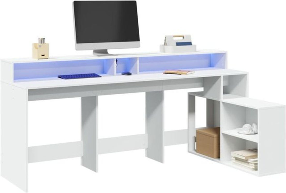 Modernes vidaxl LED Schreibtisch aus Holzwerkstoff in Weiß B/T/H: 200 x 104 x 91 cm - Bild 1
