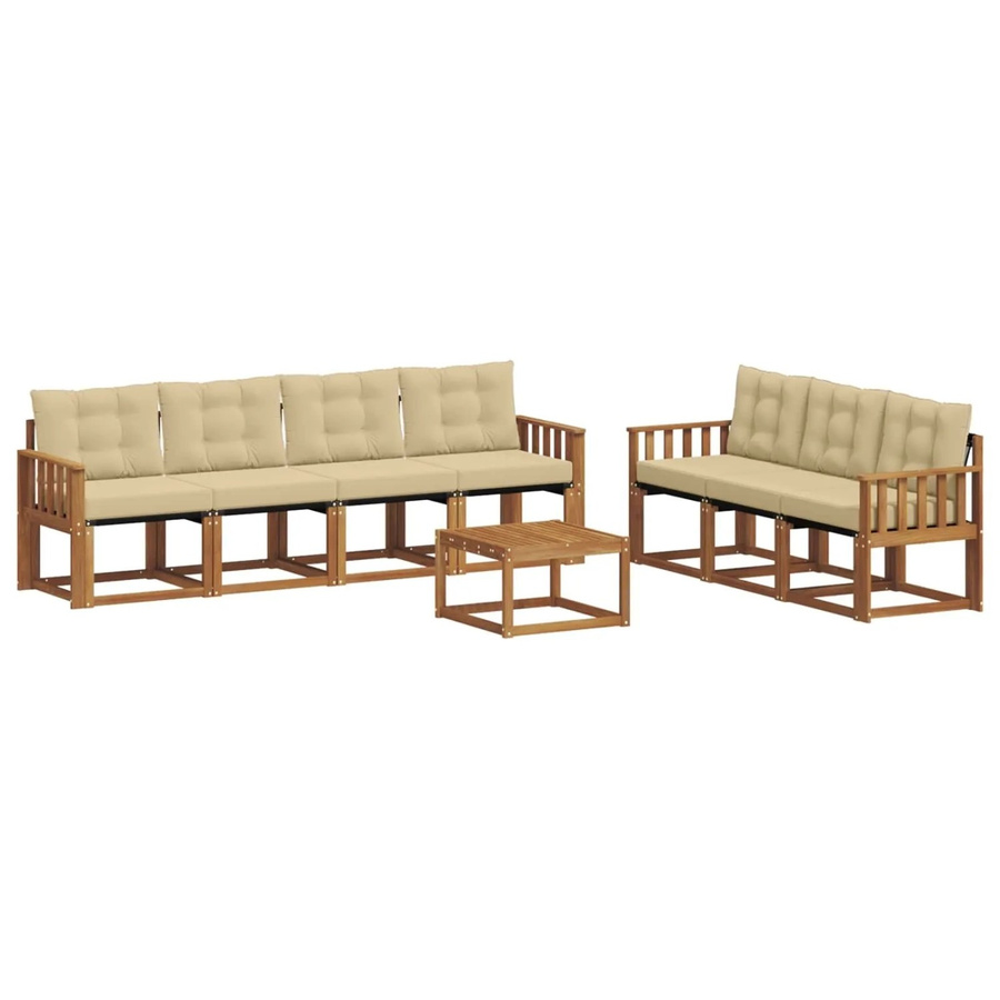 vidaXL Gartenmöbel Set 8-teilig aus Akazienholz und Textilene in Natur und Beige mit Tisch und Kissen - Bild 2