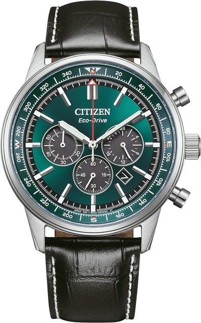Citizen Chronograph, Solar, Edelstahl, Leder, Grün, 42 mm, Herren - Bild 1