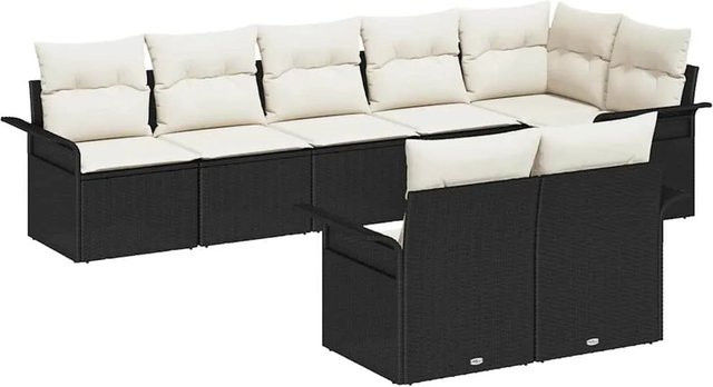 vidaXL 8-teiliges Gartensofa-Set aus Poly Rattan in Schwarz mit Kissen für Garten, Balkon und Terrasse - Bild 1