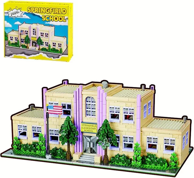 Barweer Klemmbausteine Bausatz Springfield Grundschule Architektur Modell aus 3500 Teilen, Mehrfarbig - Bild 1