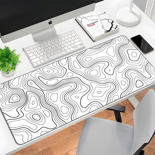Laumango XXL Gaming Mauspad mit topografischem Konturdesign in Schwarz-Weiß und Overlock-Rand - Bild 1