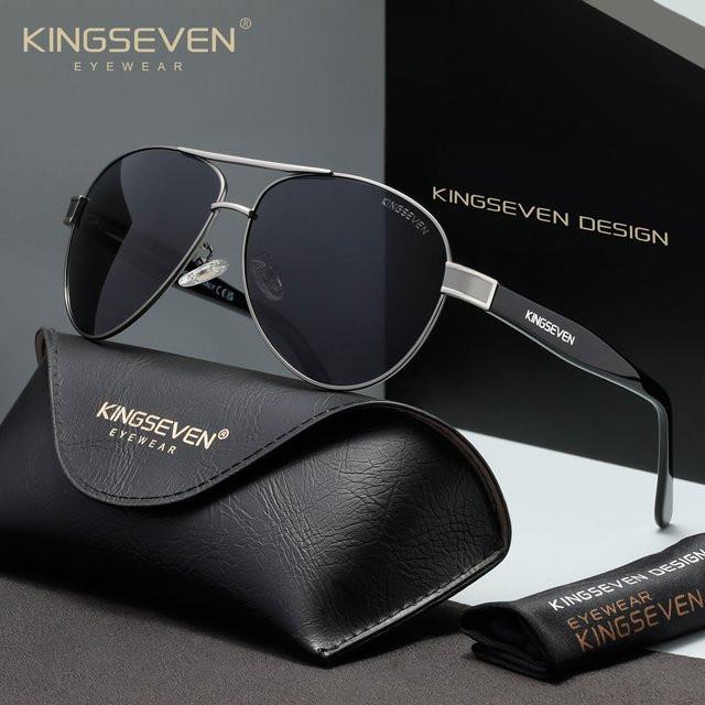 KINGSEVEN Aviator Sonnenbrille, Vollrand, black, Unisex, polarisiert - Bild 1