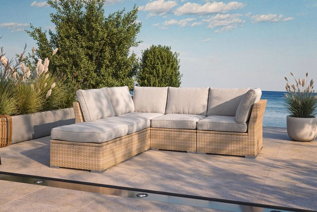 OUTFLEXX Gartenlounge L-Form für 5 Personen in Beige mit UV-beständigen Polstern und Aluminiumgestell - Bild 1